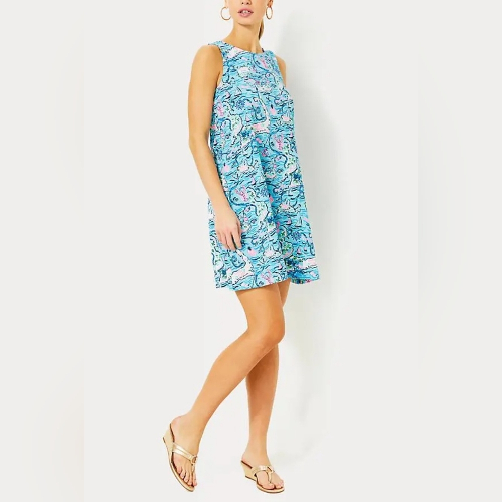 Lilly Pulitzer Kristen Sleeveless Swing Dress Bali Blue Lilly Loves Cape Cod XXS